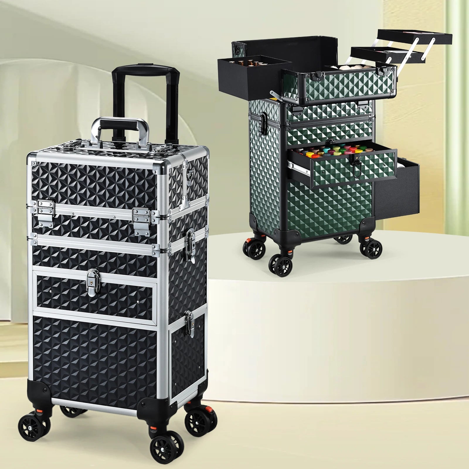 Professional Rolling Makeup Trolley Case with Wheels & Drawers
