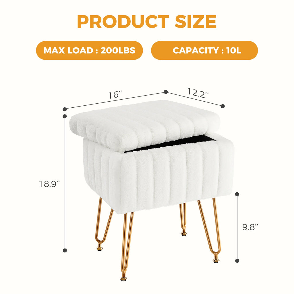 JHK Faux Fur Storage Ottoman with Metal Legs
