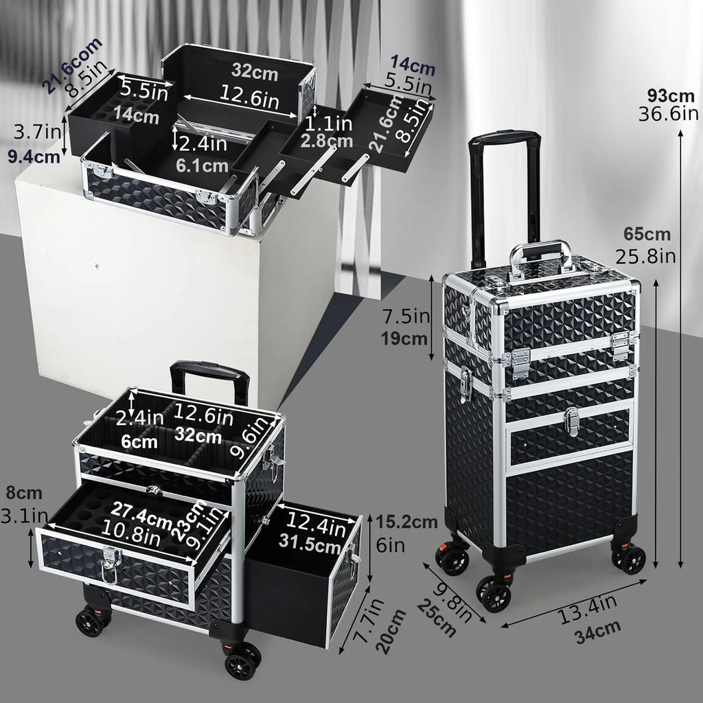 Professional Rolling Makeup Trolley Case with Wheels & Drawers