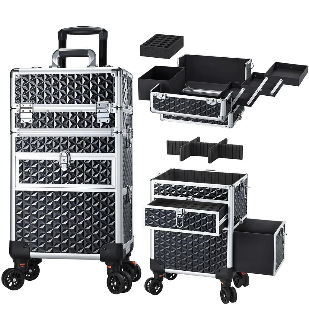 Professional Rolling Makeup Trolley Case with Wheels & Drawers