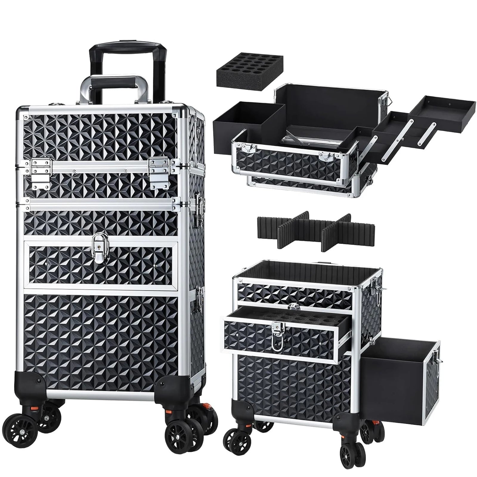 Professional Rolling Makeup Trolley Case with Wheels & Drawers