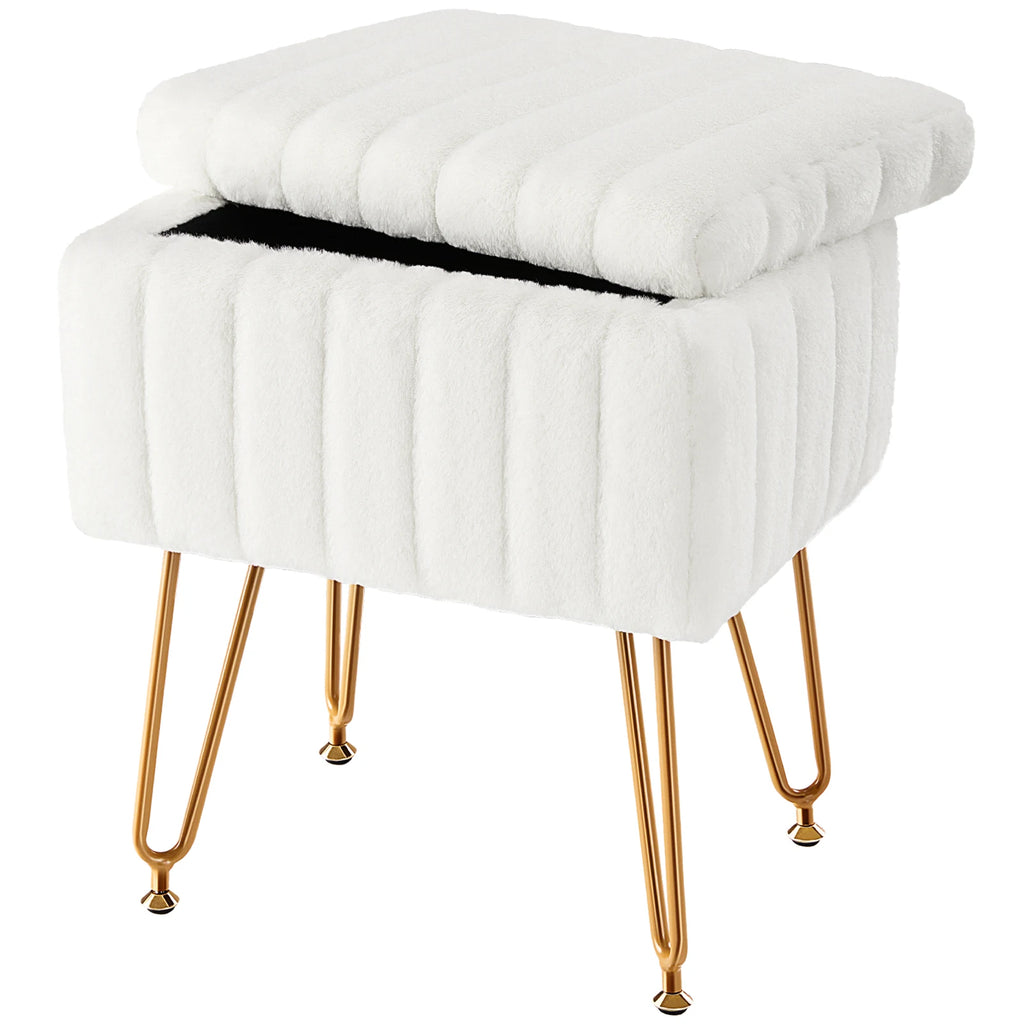JHK Faux Fur Storage Ottoman with Metal Legs