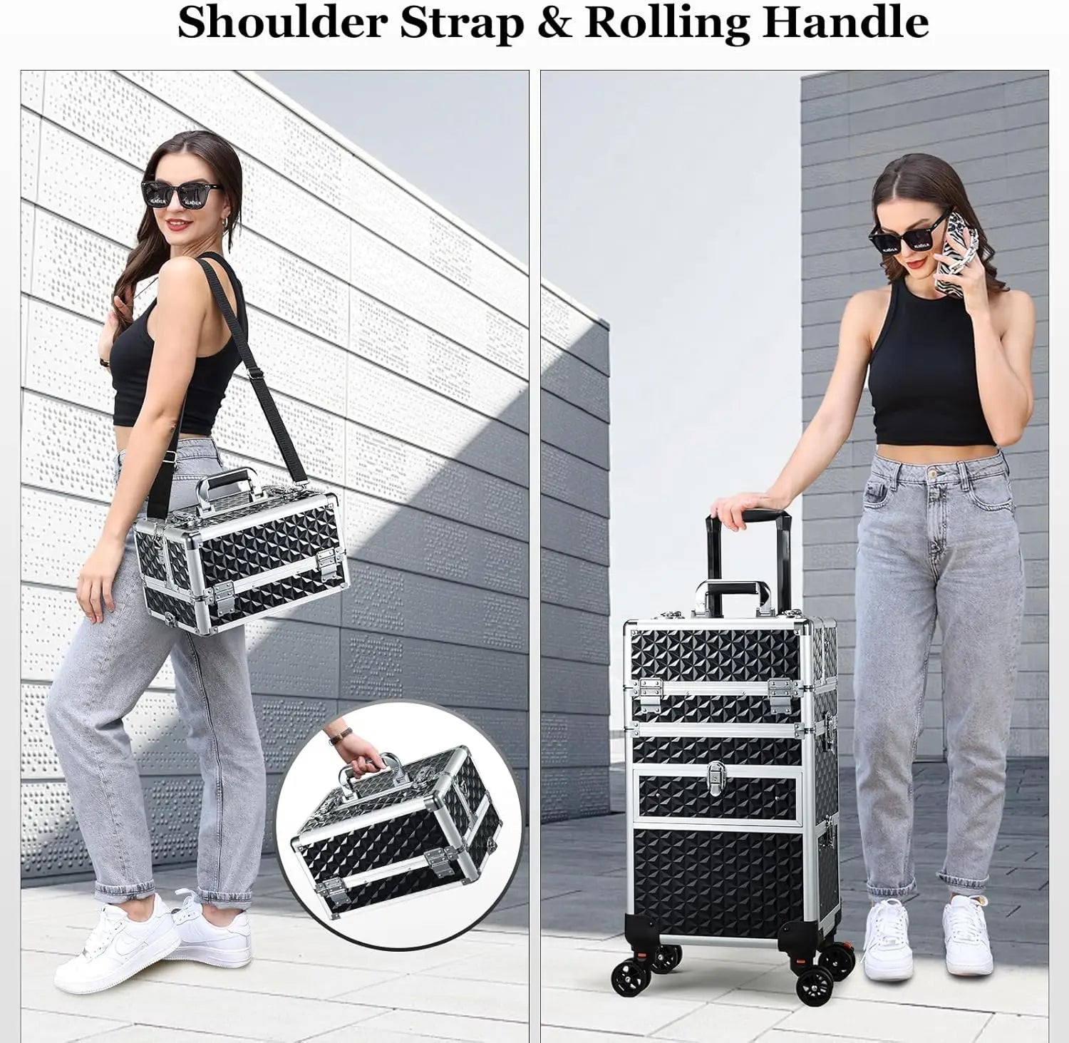 Professional Rolling Makeup Trolley Case with Wheels & Drawers