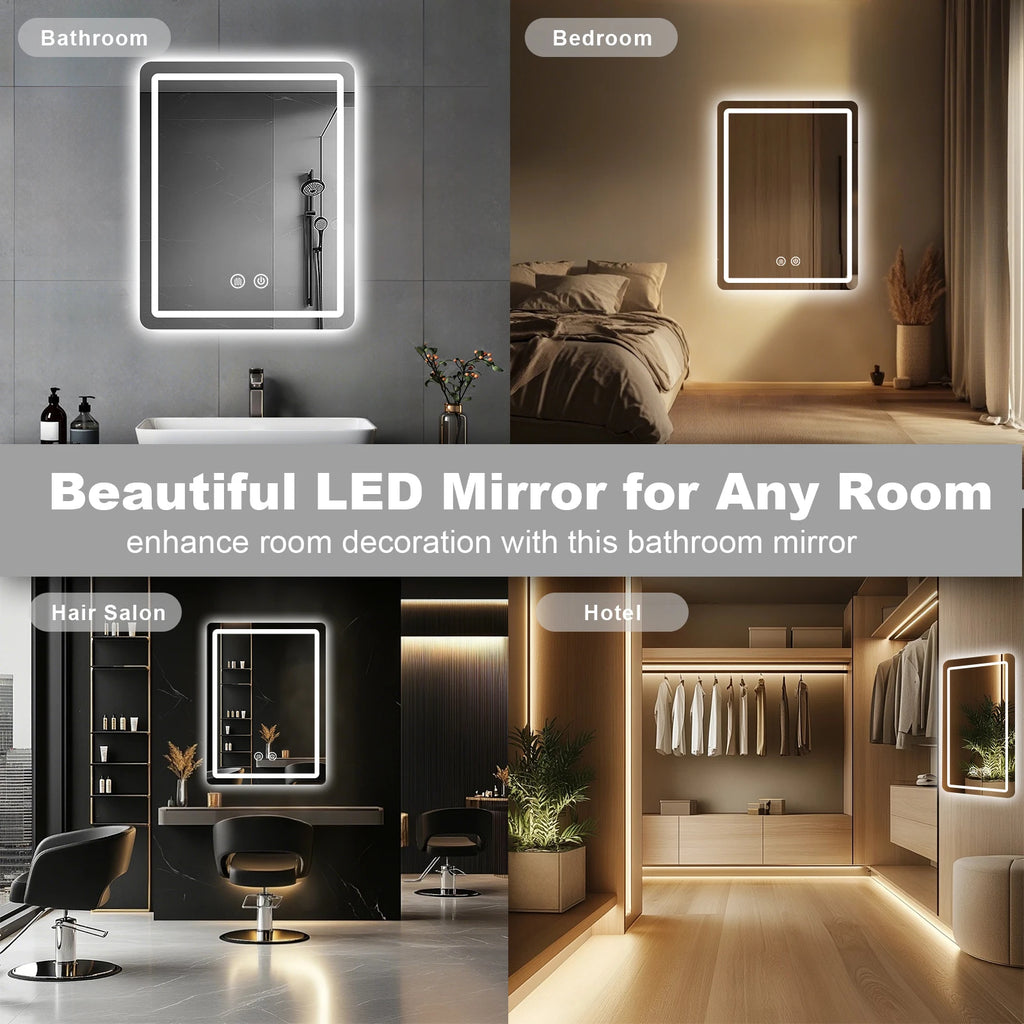 20x28 LED Backlit Bathroom Vanity Mirror with Demister