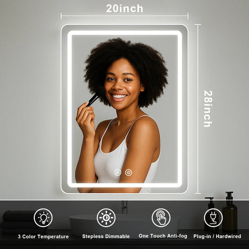 20x28 LED Backlit Bathroom Vanity Mirror with Demister