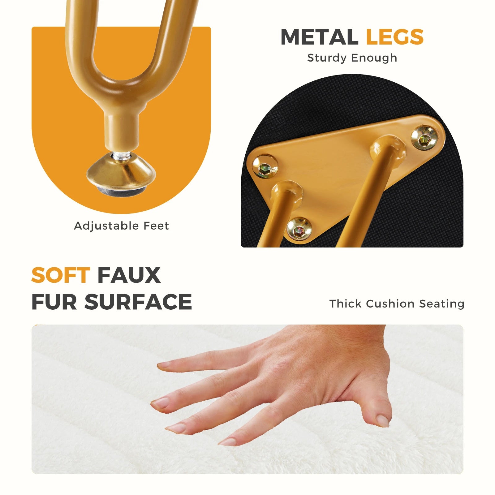 JHK Faux Fur Storage Ottoman with Metal Legs